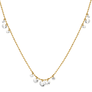 COLLIER ACIER DORÉ PAMPILLES OXYDES BLANCS 40+5CM