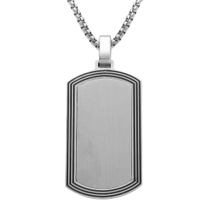 COLLIER ACIER PENDENTIF RECTANGULAIRE A GRAVER 35 X 18MM  RAINURÉ PANS ARRONDI  50+5CM