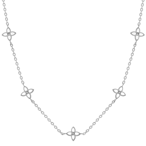 COLLIER ACIER FLEURS RÉSINE BLANCHE 40+5CM