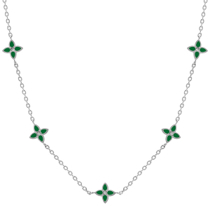 COLLIER ACIER FLEURS RÉSINE VERT  40+5CM