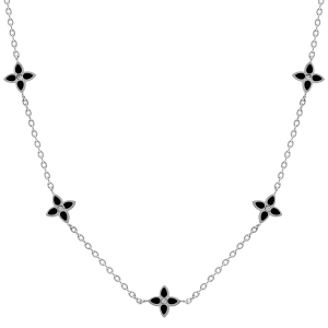 COLLIER ACIER  FLEURS RÉSINE NOIRE 40+5CM