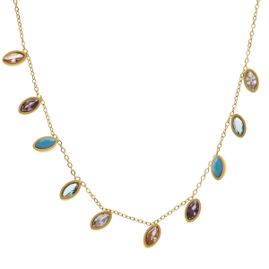 COLLIER ACIER DORÉ NAVETTE TUTTI FRUTTI  40+5CM