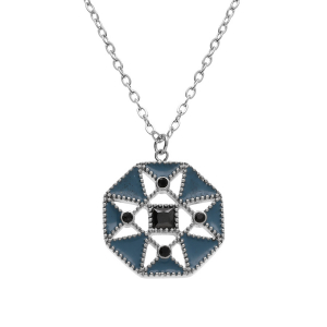 COLLIER ACIER PENDENTIF RÉSINE BLEU ET OXYDES NOIRS  40+5CM
