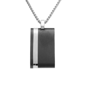 COLLIER ACIER PENDENTIF RECTANGULAIRE 27 X 16MM  PVD NOIR 50+5CM
