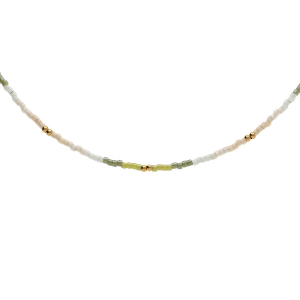 COLLIER ACIER DORÉ VERRE NACRÉ  VERT  37+5CM