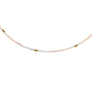 COLLIER ACIER DORÉ  VERRE NACRÉ PASTEL  37+5CM