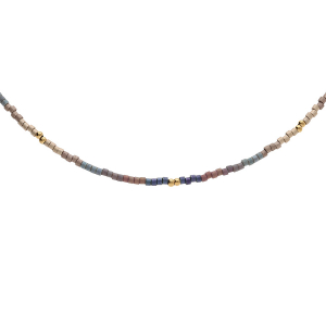 COLLIER ACIER DORÉ VERRE NACRÉ TON BLEU ROSE   37+5CM