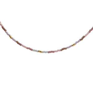 COLLIER ACIER DORÉ VERRE NACRÉ TON ROSE  37+5CM