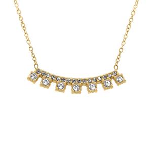 COLLIER ACIER DORÉ BARETTE OXYDES BLANCS SERTIS  40+5CM