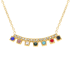 COLLIER ACIER DORÉ BARETTE OXYDES SERTIS MULTI COULEURS 40+5CM