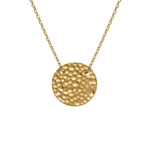 COLLIER ACIER DORÉ PASTILLE MARTELÉE  15MM  40+4CM