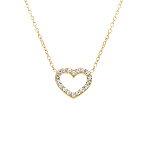 COLLIER ACIER DORÉ COEURS CONTOUR OXYDES BLANCS 42+5CM