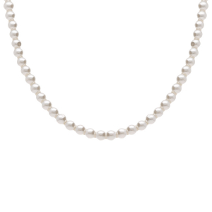 COLLIER ACIER PERLES BLANCHES IMITATION  4MM 40.5+5.5CM