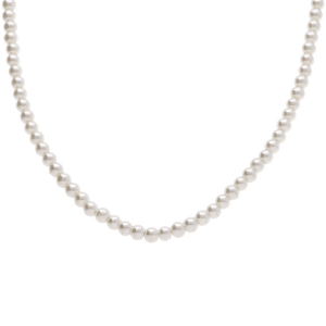 COLLIER ACIER PERLES BLANCHES IMITATION  4MM  45.5+5.0CM
