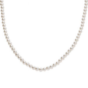 COLLIER ACIER PERLES BLANCHES IMITATION  4MM  50+5.0CM