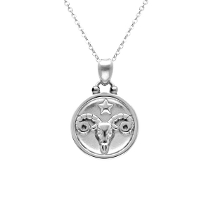 COLLIER ACIER MEDAILLE 15MM ZODIAQUE BELIER RECTO VERSO CONSTELLATION  40+10CM