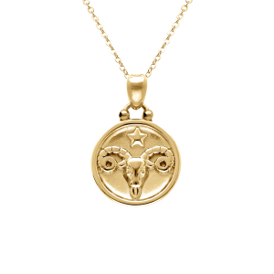COLLIER ACIER DORÉ MEDAILLE 15MM ZODIAQUE BELIER RECTO VERSO CONSTELLATION  40+10CM