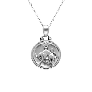 COLLIER ACIER MEDAILLE 15MM ZODIAQUE TAUREAU RECTO VERSO CONSTELLATION  40+10CM