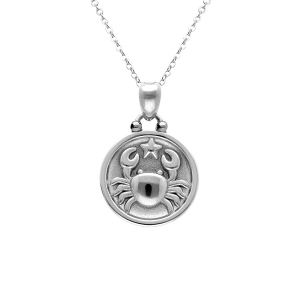 COLLIER ACIER MEDAILLE 15MM ZODIAQUE CANCER RECTO VERSO CONSTELLATION  40+10CM