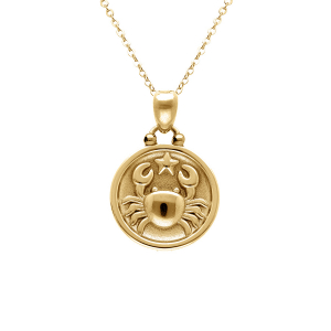 COLLIER ACIER DORÉ MEDAILLE 15MM ZODIAQUE CANCER RECTO VERSO CONSTELLATION  40+10CM