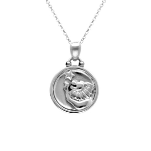 COLLIER ACIER MEDAILLE 15MM ZODIAQUE LION RECTO VERSO CONSTELLATION  40+10CM