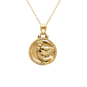 COLLIER ACIER DORÉ MEDAILLE 15MM ZODIAQUE LION RECTO VERSO CONSTELLATION  40+10CM