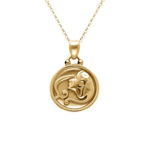COLLIER ACIER DORÉ MEDAILLE 15MM ZODIAQUE VIERGE RECTO VERSO CONSTELLATION  40+10CM