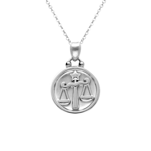 COLLIER ACIER MEDAILLE 15MM ZODIAQUE BALANCE RECTO VERSO CONSTELLATION  40+10CM