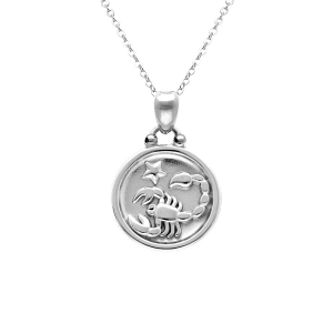 COLLIER ACIER MEDAILLE 15MM ZODIAQUE SCORPION RECTO VERSO CONSTELLATION  40+10CM