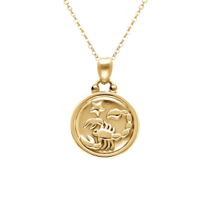 COLLIER ACIER DORÉ MEDAILLE 15MM ZODIAQUE SCORPION RECTO VERSO CONSTELLATION  40+10CM