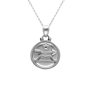 COLLIER ACIER MEDAILLE 15MM ZODIAQUE SAGITTAIRE RECTO VERSO CONSTELLATION  40+10CM