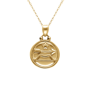 COLLIER ACIER DORÉ MEDAILLE 15MM ZODIAQUE SAGITTAIRE RECTO VERSO CONSTELLATION  40+10CM