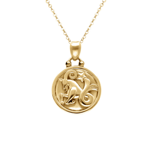 COLLIER ACIER DORÉ MEDAILLE 15MM ZODIAQUE CAPRICORNE RECTO VERSO CONSTELLATION  40+10CM