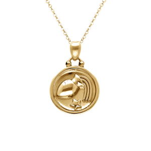 COLLIER ACIER DORÉ MEDAILLE 15MM ZODIAQUE VERSEAU RECTO VERSO CONSTELLATION  40+10CM
