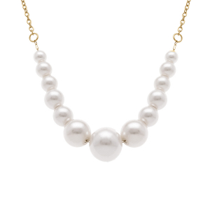 COLLIER ACIER DORÉ PERLES IMITATION BLANCHES 40+5CM