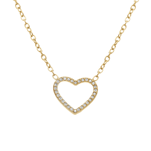 COLLIER ACIER DORÉ COEUR CONTOUR OXYDES BLANCS 38+5CM