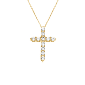 COLLIER ACIER DORÉ CHAINE FORCAT PENDENTIF CROIX 33MM  OXYDES BLANCS 45+10CM