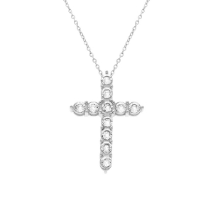 COLLIER ACIER CHAINE FORCAT PENDENTIF CROIX 33MM  OXYDES BLANCS 45+10CM