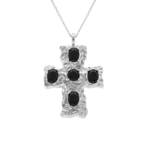 COLLIER ACIER CHAINE FORCAT PENDENTIF CROIX 33MM  OXYDES NOIRS 40+10CM