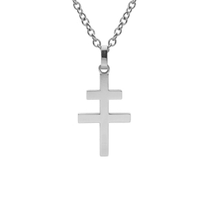 COLLIER ACIER PENDENTIF CROIX DE LORRAINE BRILLANTE 27mmx15.5mm 45+10CM