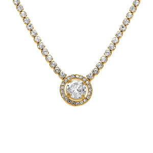 COLLIER ACIER DORÉ CHAINE RAIL OXYDES BLANCS SERTIS PENDENTIF ROND OXYDES BLANCS 38+5CM