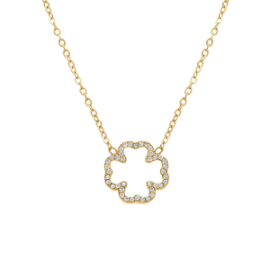 COLLIER ACIER DORÉ FLEUR CONTOUR OXYDES BLANCS 38+5CM
