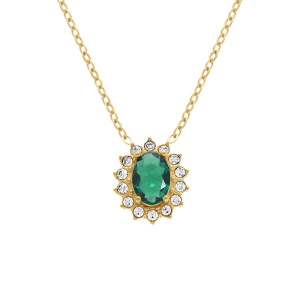 COLLIER ACIER DORÉ PENDENTIF OXYDE VERTCONTOUR OXYDES BLANCS  38+5CM