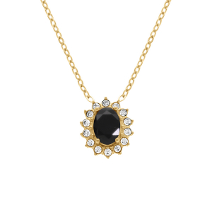 COLLIER ACIER DORÉ PENDENTIF OXYDE NOIR CONTOUR OXYDES BLANCS  38+5CM