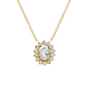 COLLIER ACIER DORÉ PENDENTIF OXYDE BLANC CONTOUR OXYDES BLANCS  38+5CM