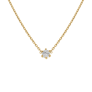 COLLIER SOLITAIRE ACIER DORÉ SOLITAIRE 4MM OXYDE BLANC SERTI 38 + 5 CM