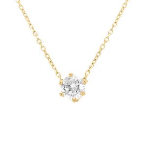 COLLIER ACIER DORÉ SOLITAIRE 6MM OXYDE BLANC SERTI