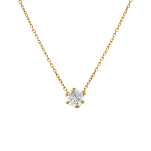COLLIER ACIER DORÉ SOLITAIRE 6MM OXYDE BLANC SERTI