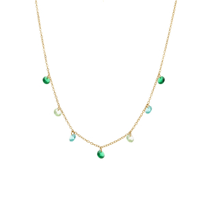 COLLIER ACIER DORÉ PAMPILLES OXYDES VERT 38+5CM