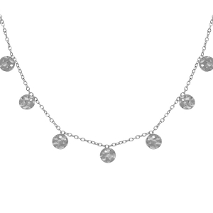 COLLIER ACIER PAMPILLE PASTILLES MARTELÉES 39+5CM
